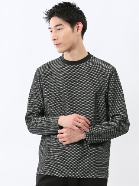 バーズアイジャガード クルーネック長袖Tシャツ