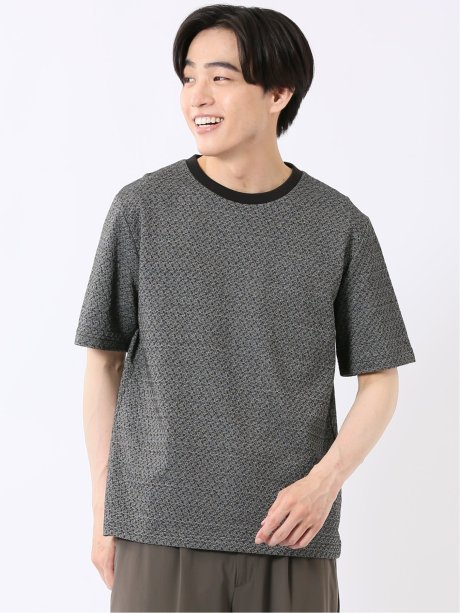 ストレッチ ブリスター 杢ジャガード クルーネック 半袖 Tシャツ