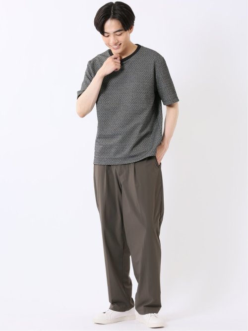 ストレッチ ブリスター 杢ジャガード クルーネック 半袖 Tシャツ