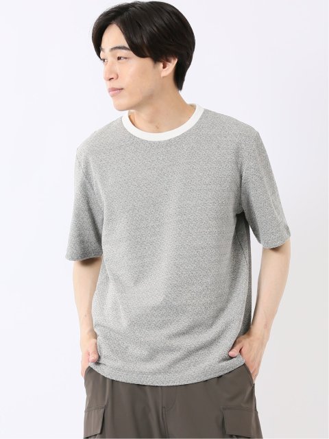 ストレッチ ブリスター 杢ジャガード 綿混 クルーネック 半袖 Tシャツ メンズ