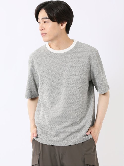 ストレッチ ブリスター 杢ジャガード 綿混 クルーネック 半袖 Tシャツ メンズ
