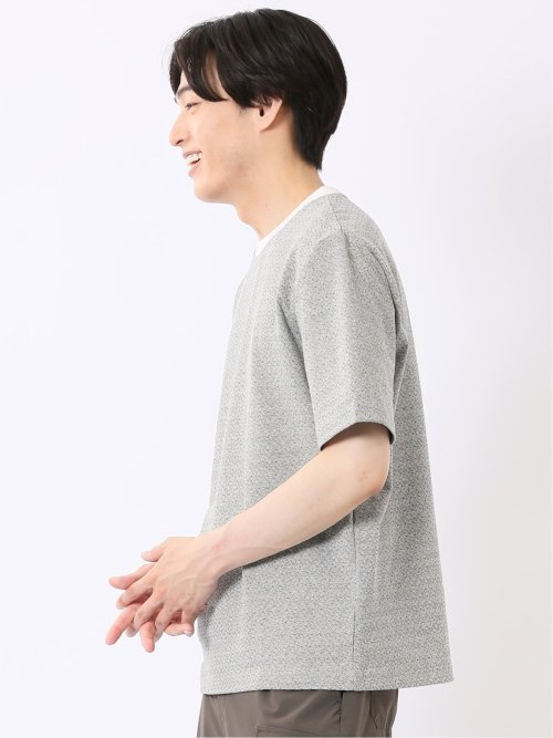 ストレッチ ブリスター 杢ジャガード 綿混 クルーネック 半袖 Tシャツ メンズ