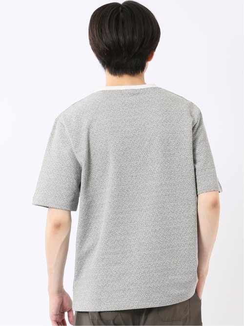 ストレッチ ブリスター 杢ジャガード 綿混 クルーネック 半袖 Tシャツ メンズ