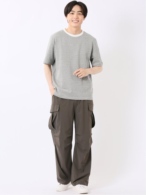 ストレッチ ブリスター 杢ジャガード 綿混 クルーネック 半袖 Tシャツ メンズ