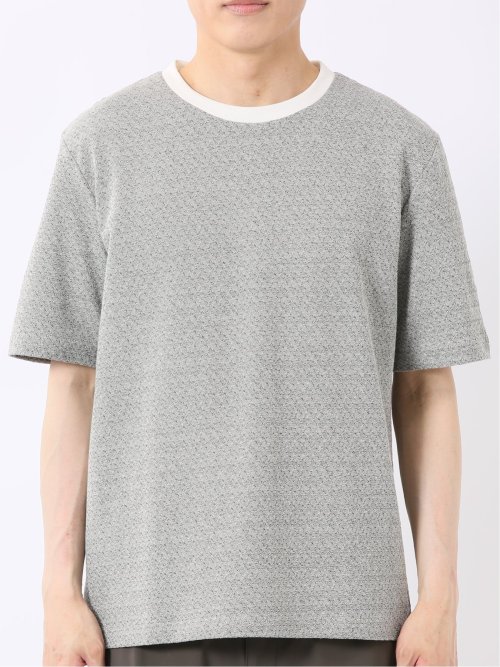 ストレッチ ブリスター 杢ジャガード 綿混 クルーネック 半袖 Tシャツ メンズ