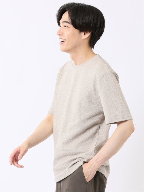 ストレッチ ブリスター 杢ジャガード クルーネック 半袖 Tシャツ