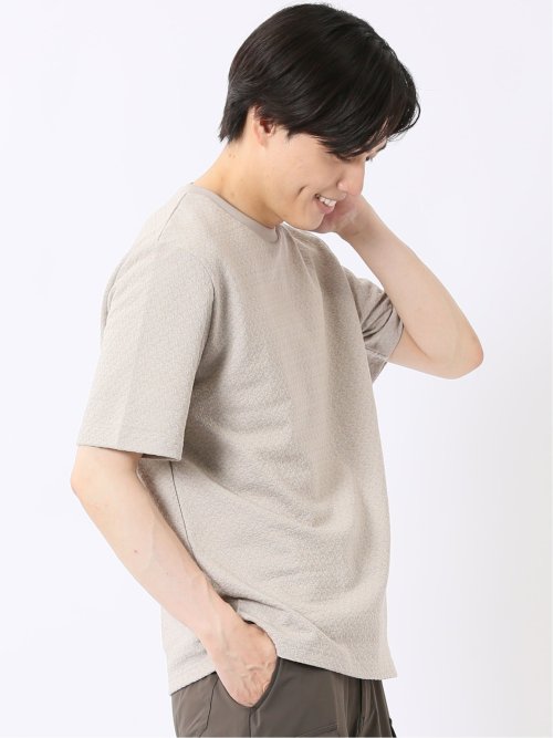 ストレッチ ブリスター 杢ジャガード クルーネック 半袖 Tシャツ
