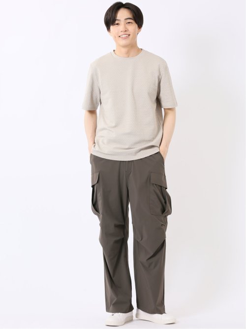 ストレッチ ブリスター 杢ジャガード クルーネック 半袖 Tシャツ