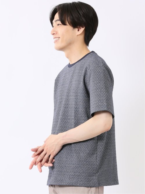 ストレッチ ブリスター 杢ジャガード 綿混 クルーネック 半袖 Tシャツ メンズ