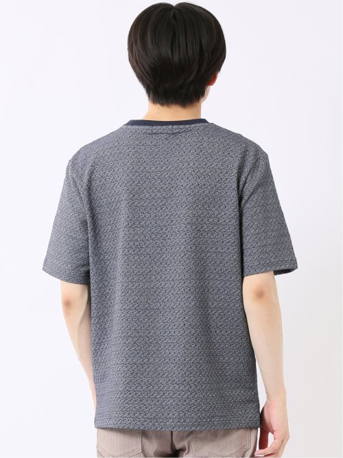 ストレッチ ブリスター 杢ジャガード 綿混 クルーネック 半袖 Tシャツ メンズ
