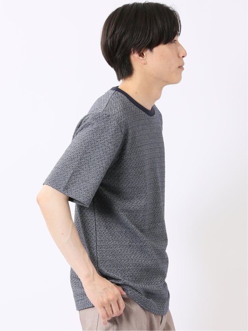 ストレッチ ブリスター 杢ジャガード 綿混 クルーネック 半袖 Tシャツ メンズ