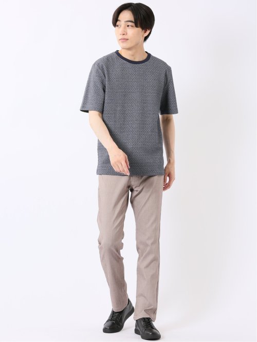 ストレッチ ブリスター 杢ジャガード 綿混 クルーネック 半袖 Tシャツ メンズ