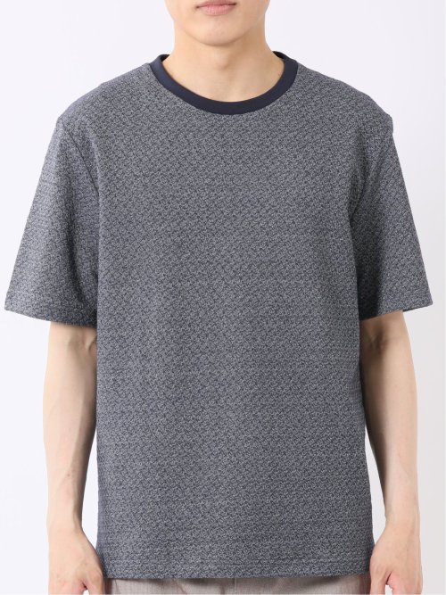 ストレッチ ブリスター 杢ジャガード 綿混 クルーネック 半袖 Tシャツ メンズ