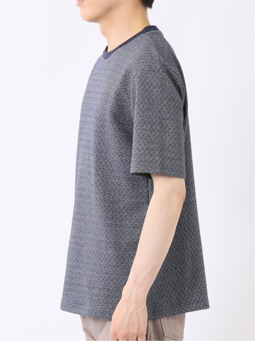 ストレッチ ブリスター 杢ジャガード 綿混 クルーネック 半袖 Tシャツ メンズ