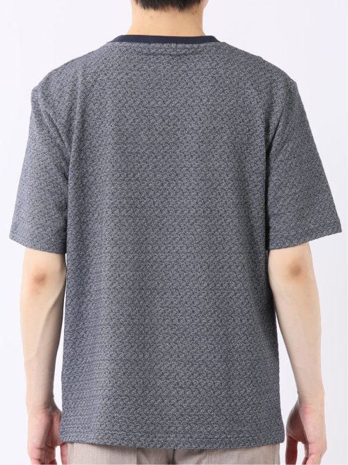 ストレッチ ブリスター 杢ジャガード 綿混 クルーネック 半袖 Tシャツ メンズ