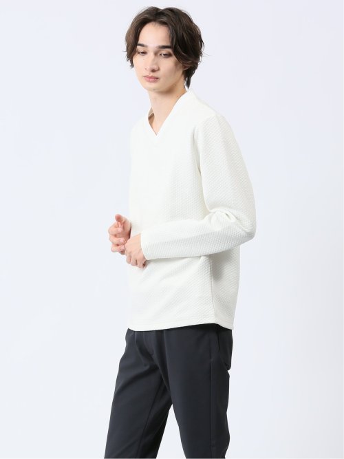 ジオメトリックジャガード Vネック長袖Tシャツ