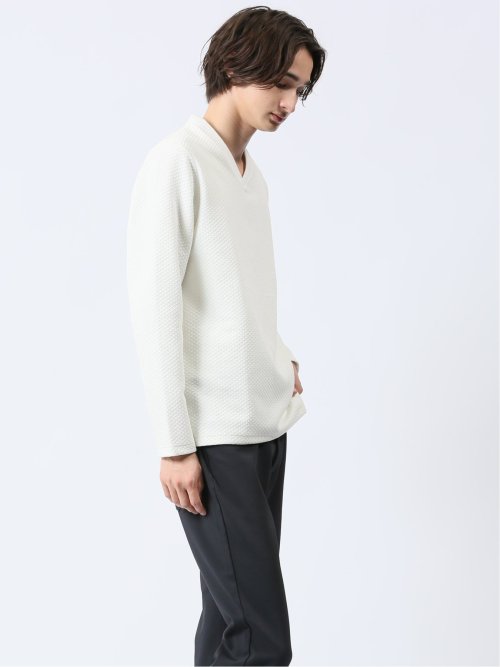 ジオメトリックジャガード Vネック長袖Tシャツ