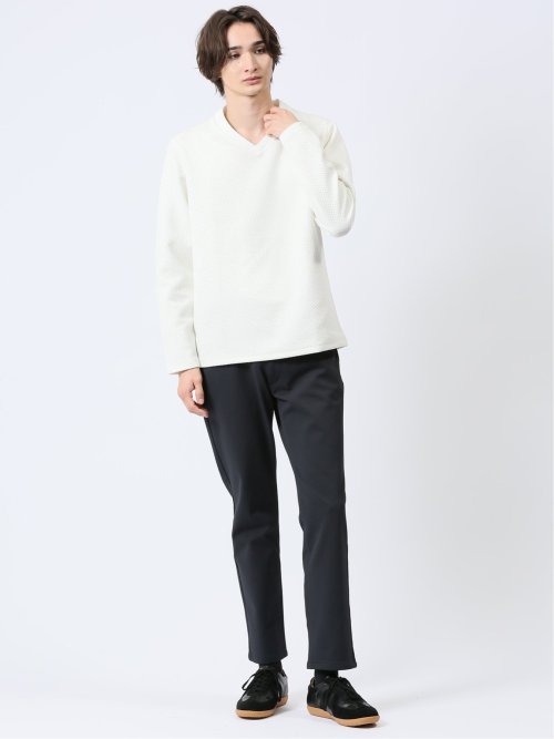 ジオメトリックジャガード Vネック長袖Tシャツ