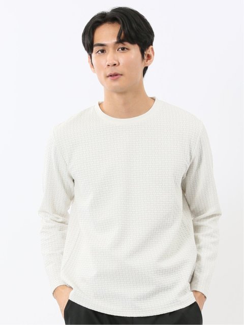 バスケットジャガード クルーネック長袖Tシャツ