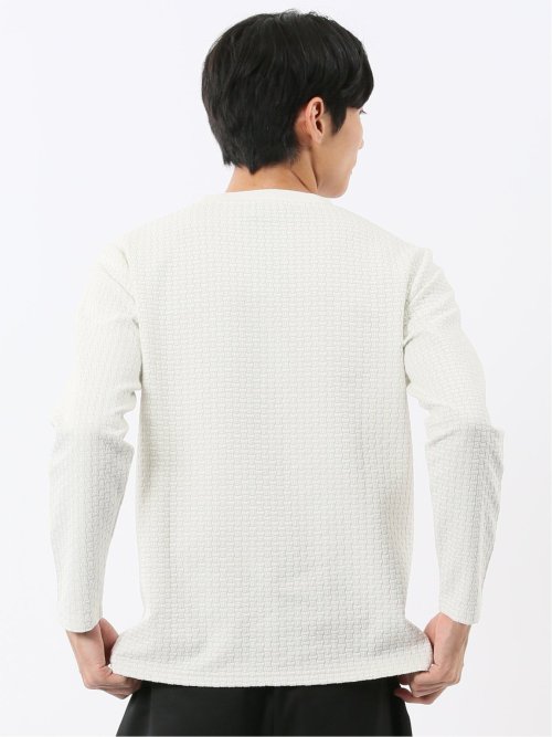 バスケットジャガード クルーネック長袖Tシャツ