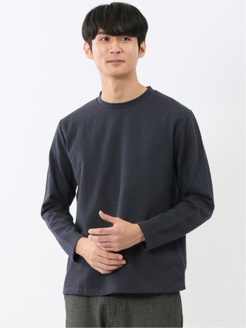 バスケットジャガード クルーネック長袖Tシャツ