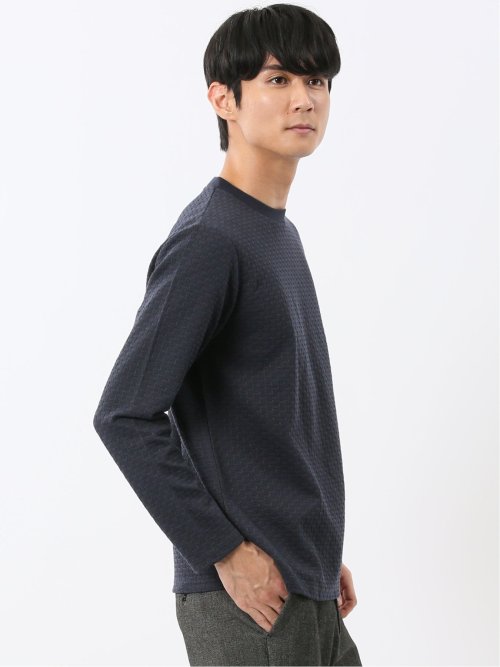 バスケットジャガード クルーネック長袖Tシャツ