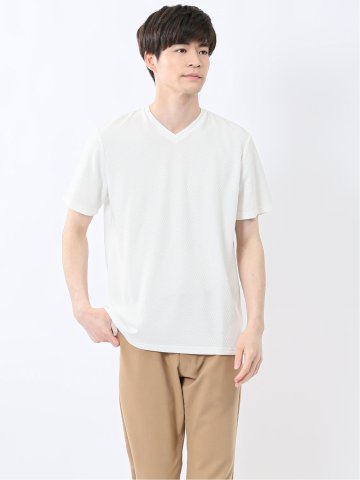 リンクスダイヤ柄ジャガード Vネック半袖Tシャツ