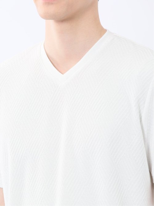 リンクスダイヤ柄ジャガード Vネック半袖Tシャツ