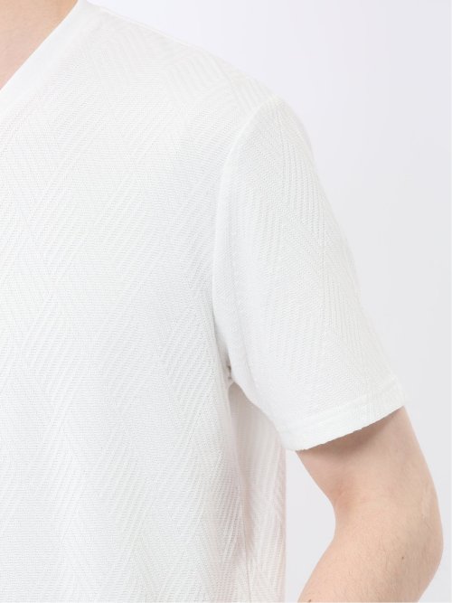 リンクスダイヤ柄ジャガード Vネック半袖Tシャツ