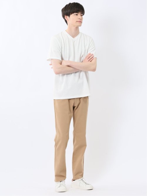 リンクスダイヤ柄ジャガード Vネック半袖Tシャツ