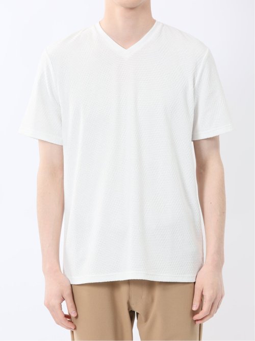 リンクスダイヤ柄ジャガード Vネック半袖Tシャツ