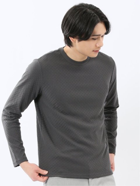 千鳥ジャガード クルーネック長袖Tシャツ