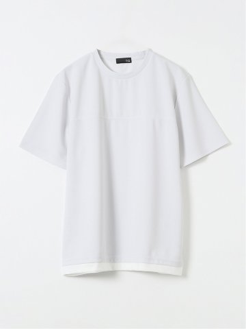 梨地 レイヤード風 クルーネック 半袖 Tシャツ メンズ