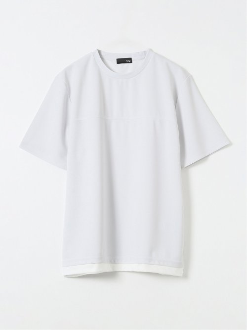 梨地 レイヤード風 クルーネック 半袖 Tシャツ メンズ