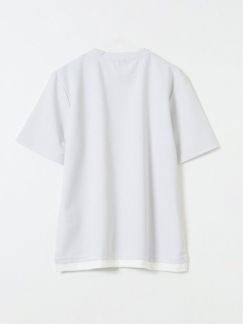 梨地 レイヤード風 クルーネック 半袖 Tシャツ メンズ