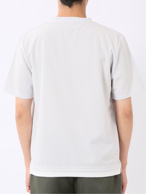 梨地 レイヤード風 クルーネック 半袖 Tシャツ メンズ