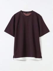梨地 レイヤード風 クルーネック 半袖 Tシャツ メンズ