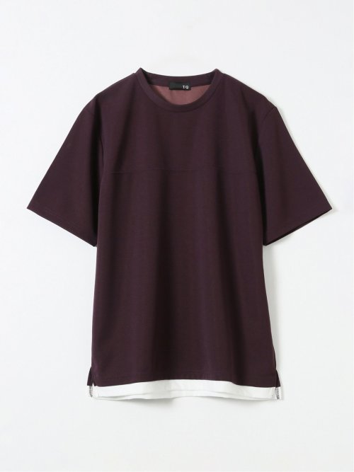 梨地 レイヤード風 クルーネック 半袖 Tシャツ メンズ