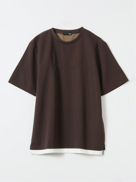 梨地 レイヤード風 クルーネック 半袖 Tシャツ メンズ