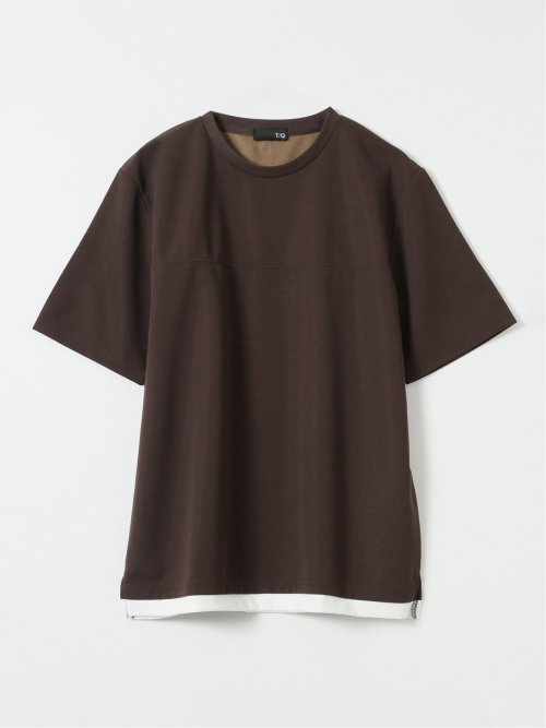 梨地 レイヤード風 クルーネック 半袖 Tシャツ メンズ