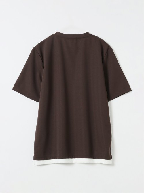 梨地 レイヤード風 クルーネック 半袖 Tシャツ メンズ