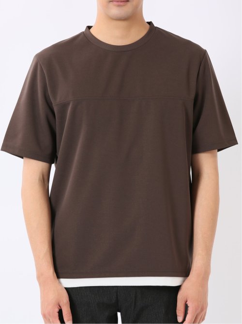 梨地 レイヤード風 クルーネック 半袖 Tシャツ メンズ
