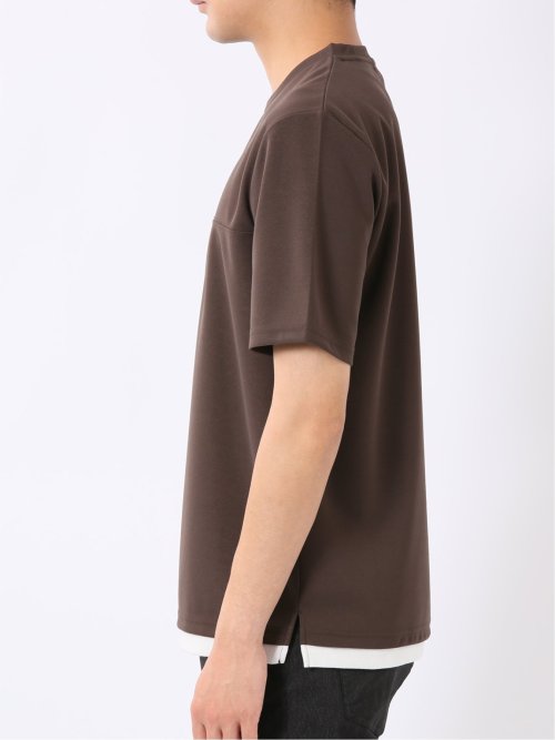 梨地 レイヤード風 クルーネック 半袖 Tシャツ メンズ
