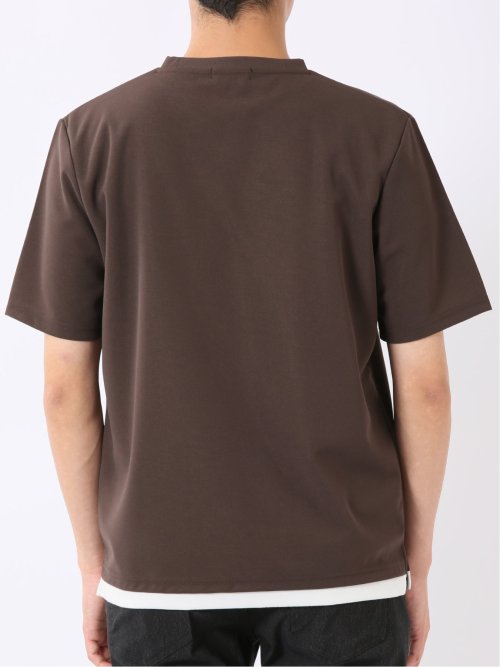 梨地 レイヤード風 クルーネック 半袖 Tシャツ メンズ