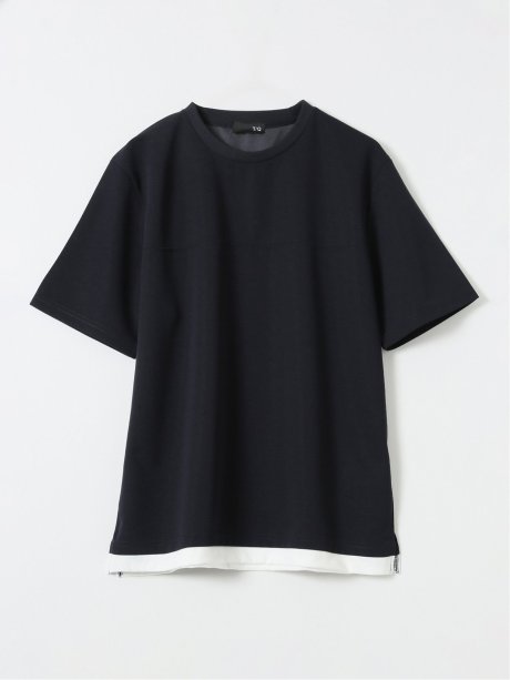 梨地 レイヤード風 クルーネック 半袖 Tシャツ メンズ