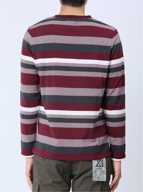 ジャガード 千鳥ボーダー クルーネック長袖Tシャツ