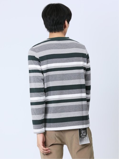 ジャガード 千鳥ボーダー クルーネック長袖Tシャツ