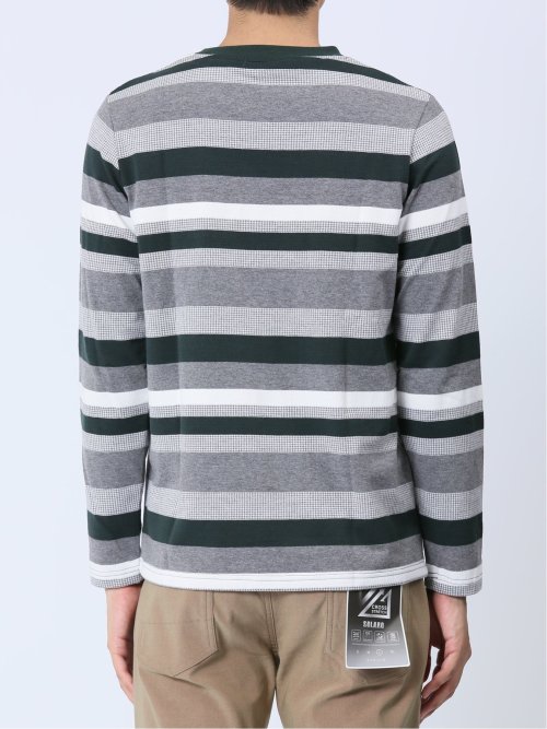 ジャガード 千鳥ボーダー クルーネック長袖Tシャツ