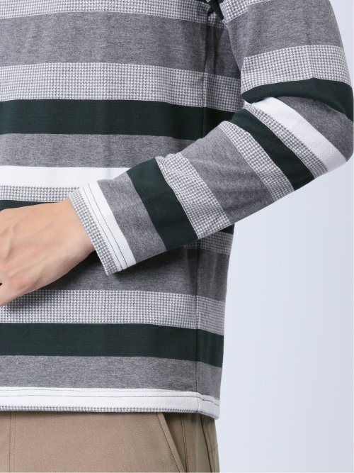 ジャガード 千鳥ボーダー クルーネック長袖Tシャツ