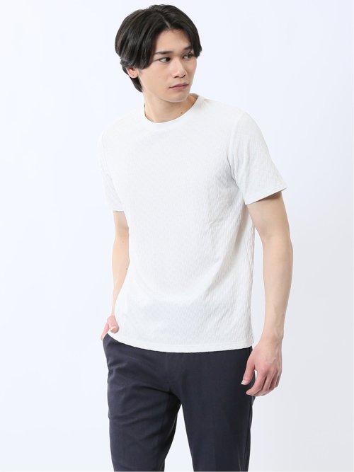 リンクス幾何学柄ジャガード クルーネック半袖Tシャツ